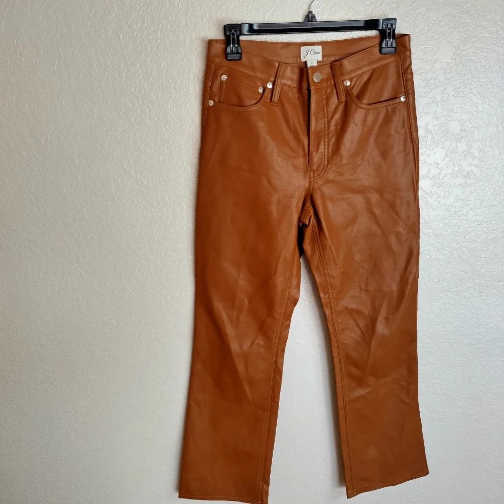 J. Crew High-rise slim demi-boot pant in faux leather Brown Sz 27